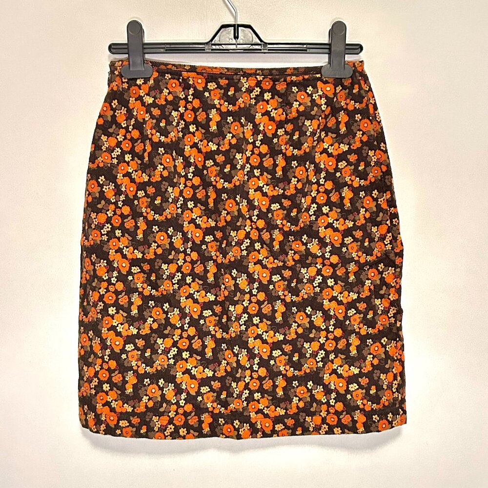 Ann Taylor Loft Brown Floral Corduroy Side Zip Vintage Size 2 100% cotton Skirt